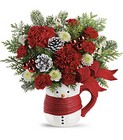Send a Hug Snowman Mug Bouquet  Cottage Florist Lakeland Fl 33813 Premium Flowers lakeland